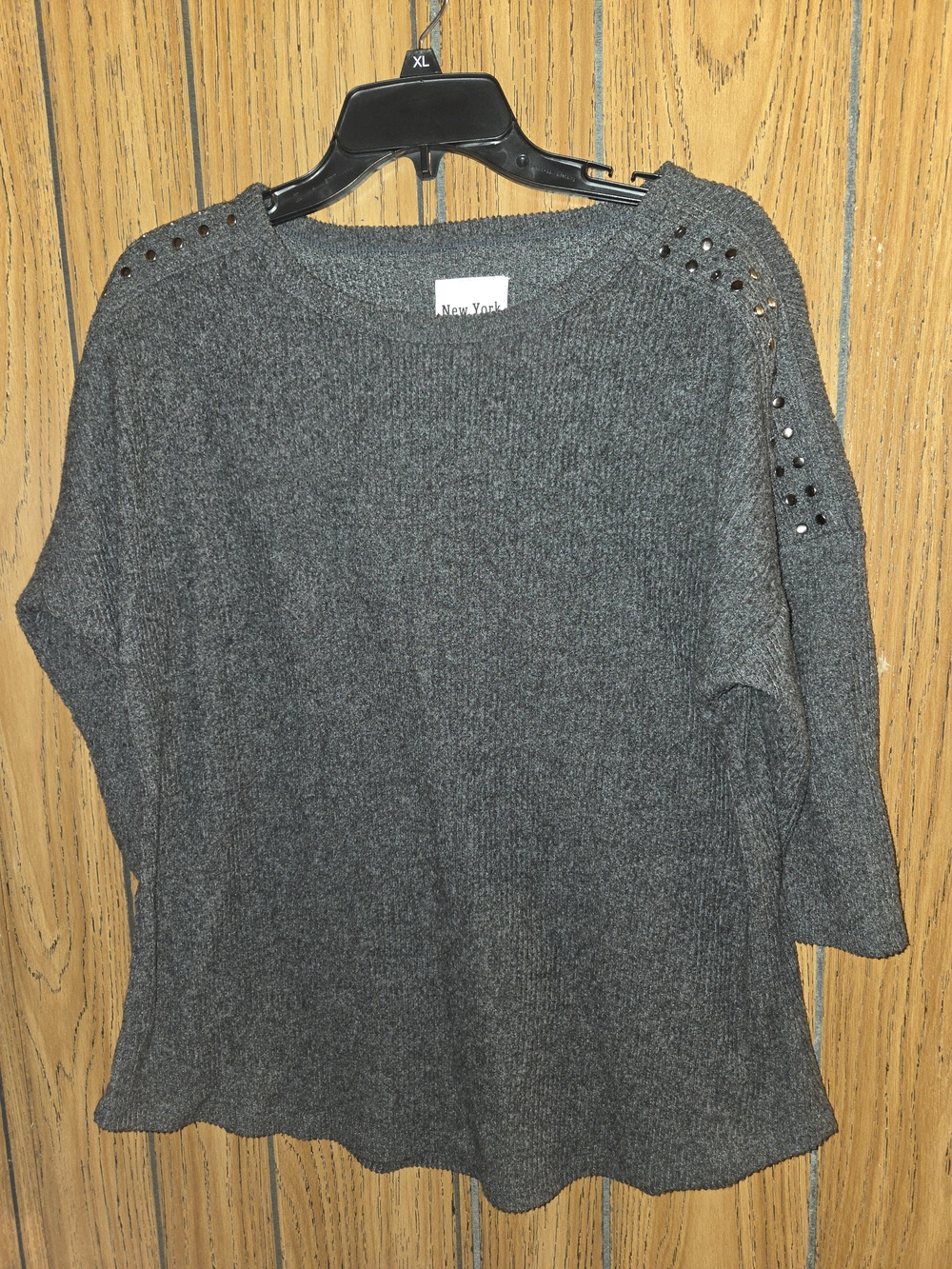 New York Laundry Charcoal Gray Stud-Accent Pullover Sweater